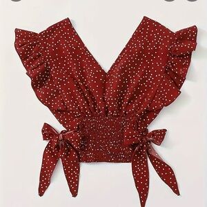 Adorable ruffle crop top red white pics dots bows.size 8/10 but fits like size 6